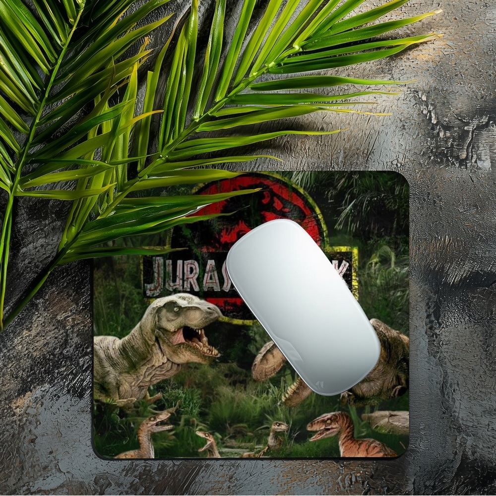 Hand Crafted Jurassic Reptile Mouse Pad - Green, Red, Brown